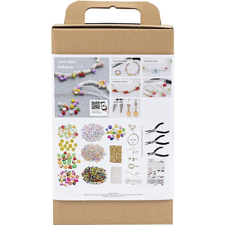 Craft kit box displaying bead jewelry instructions.