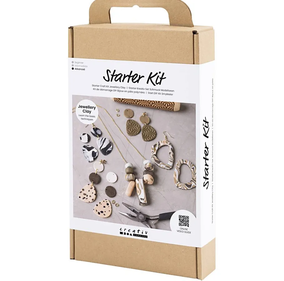 Starter kit box with clay jewelry samples.