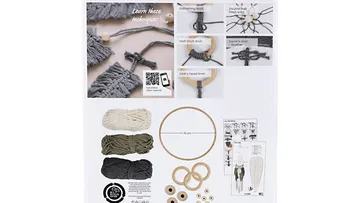 Macrame kit with yarn and instructions displayed.