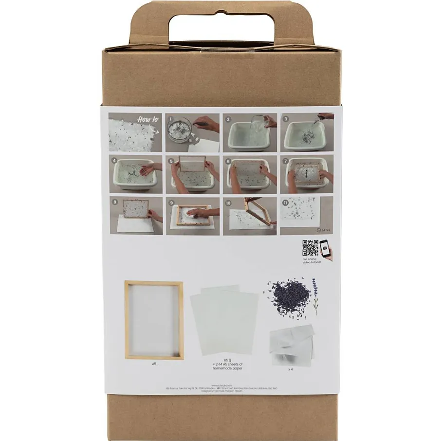 Bastelset-Box zeigt Papierherstellungsanleitung.