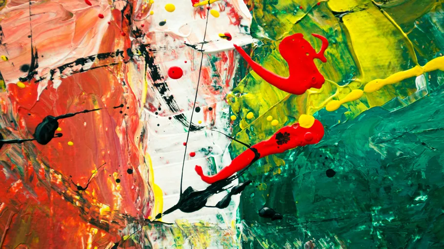 Abstract painting with vibrant colors splattered.