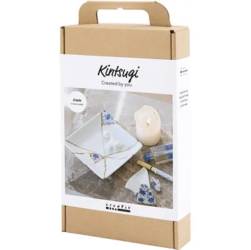 Kintsugi-Set mit Teller, Kerze, Stift.