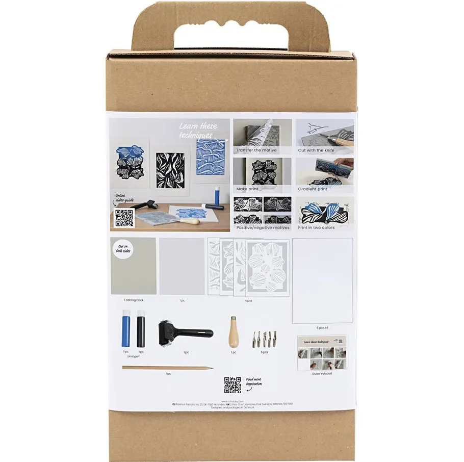Blockdruckset-Box mit Anleitungen.