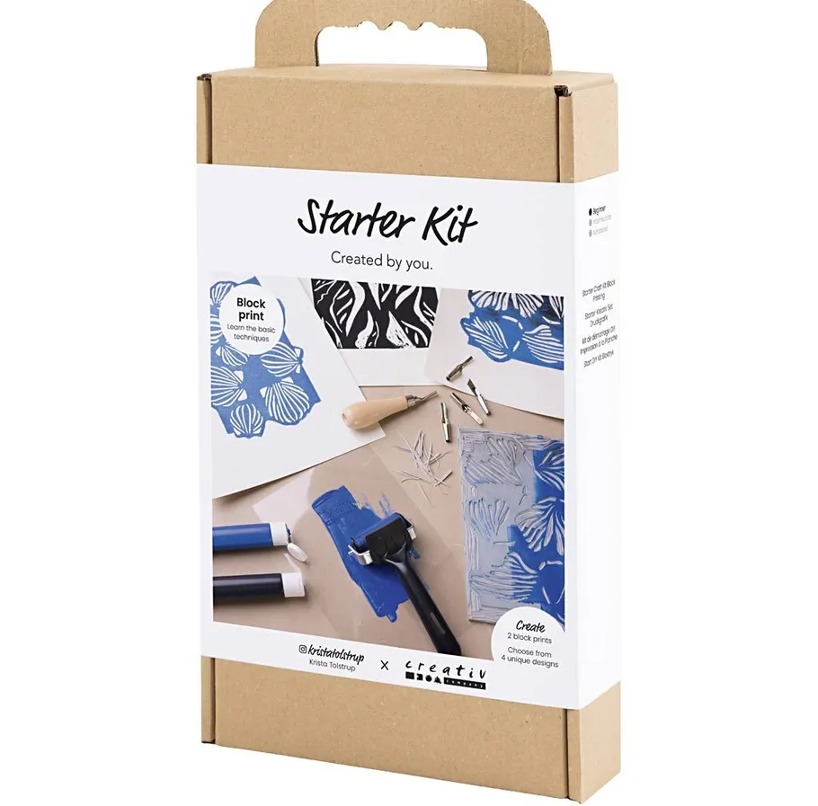 Block printing starter kit packaging box.