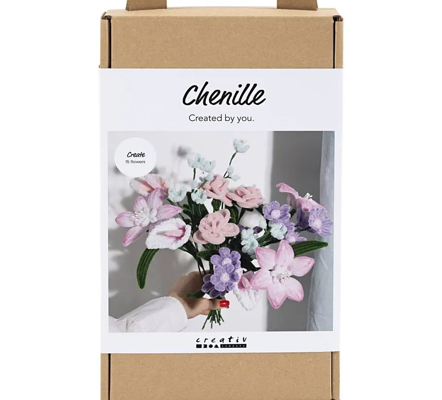 Box for creating chenille flowers kit.
