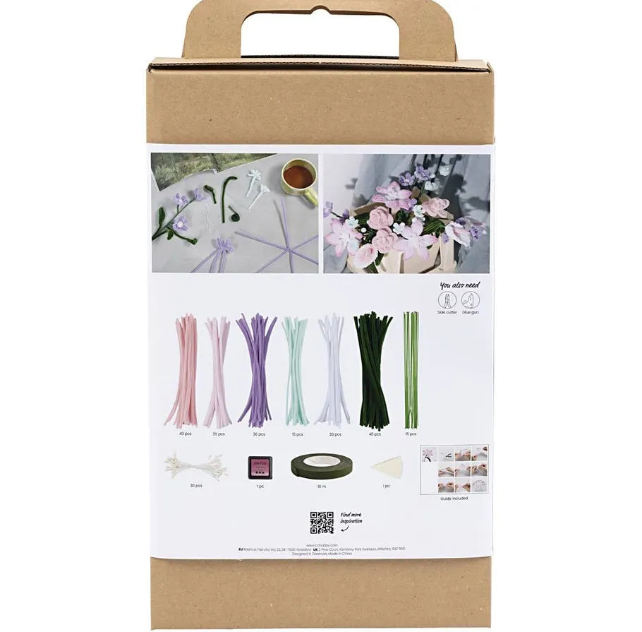 Craft kit packaging with colored wire stems.