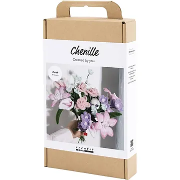Bastelset-Box mit buntem Blumenstrauß.