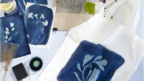 DIY Cyanotypie Set: Stofftasche mit Blaudruck gestalten