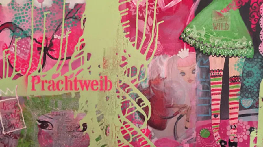 Colorful abstract art with text and patterns.