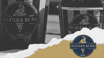 Eisbecher mit Gelateria Da Ros Logo.