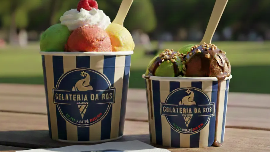 Ice cream cups on a park table.