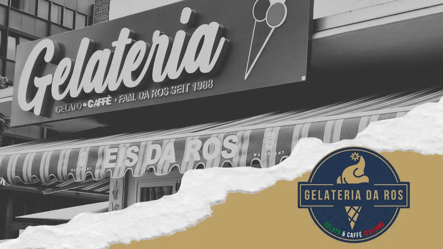 Gelateria shop sign with ice cream cone logo.
