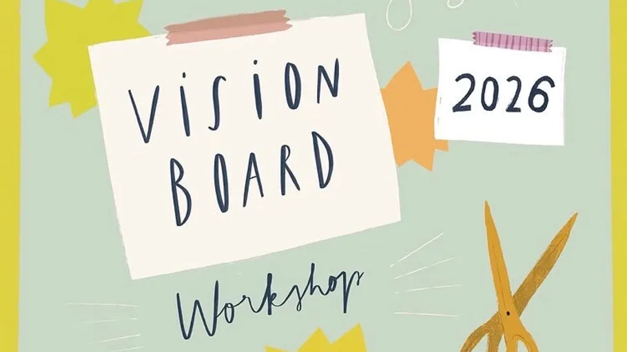Poster für Visionboard-Workshop mit Ausschnitten.