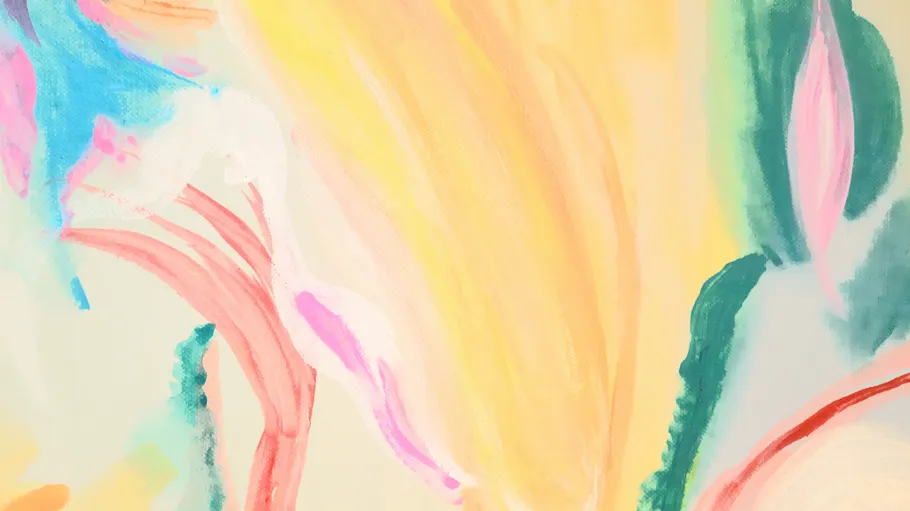 Abstract painting with pastel colors and brush strokes.