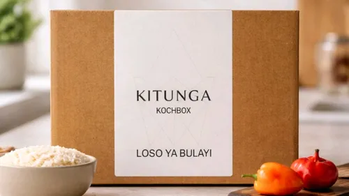 Brown box labeled Kitunga in kitchen.