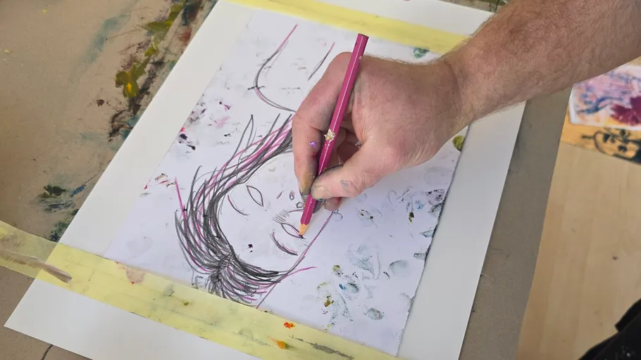 Hand drawing on paper with pencil.