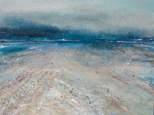Abstract coastal landscape with textured foreground.