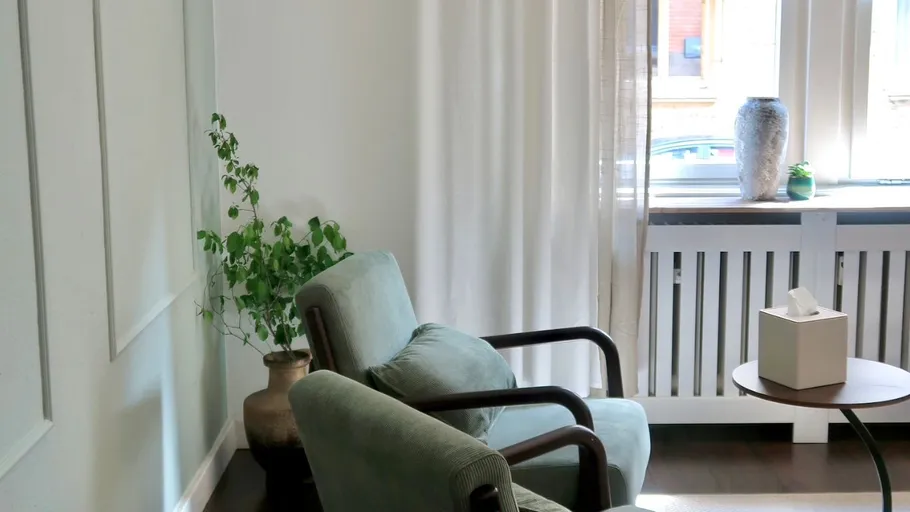 Chairs in cozy living room near window.