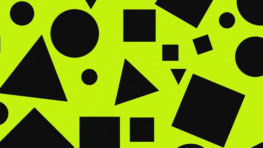 Schwarze geometrische Formen auf gelbem Hintergrund.