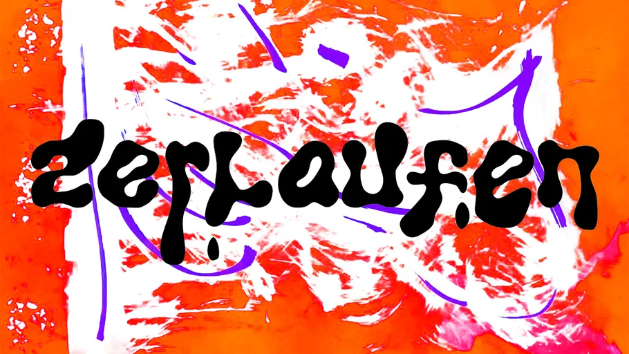 Abstract art with German text 'zerlaufen'.