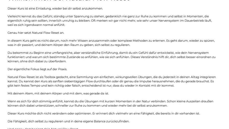 Text über einen Kurs: Natural Flow Reset.