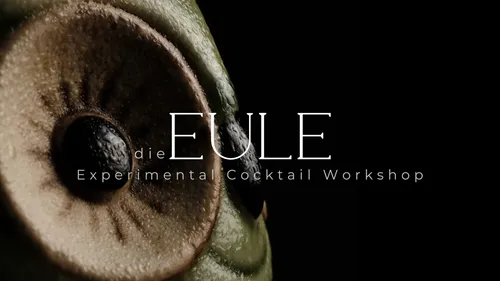 Close-up of owl eye with text overlay.