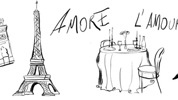 Eiffel Tower with romantic dinner setting.