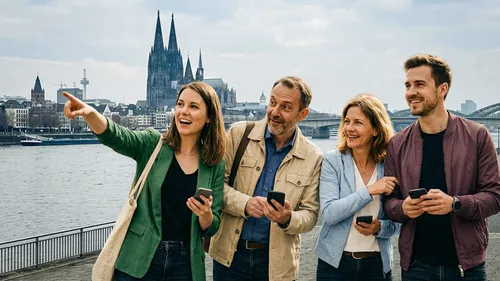 Group of people sightseeing by Cologne Cathedral.
