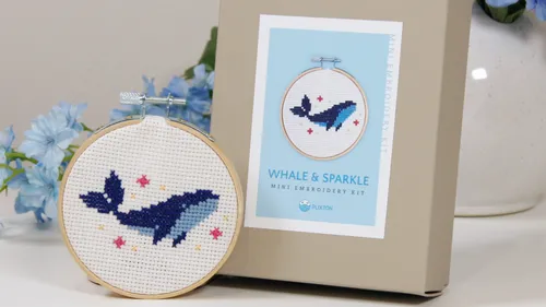 Whale cross stitch kit: small DIY embroidery box for beginners