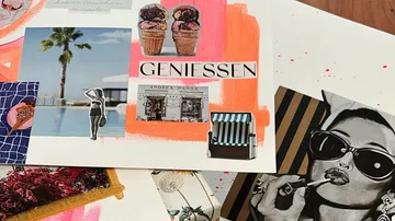 Collage mit Eis und Palmenfotos.