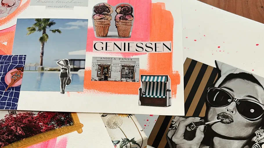Collage mit Eis und Palmenfotos.