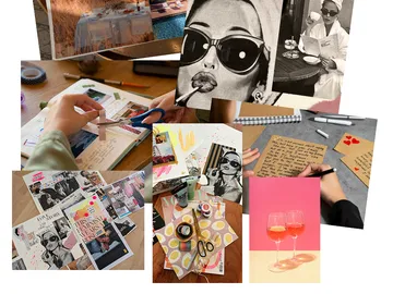 Collage with crafting, writing, vintage photos.