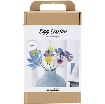 Cardboard box with DIY flower project inside.