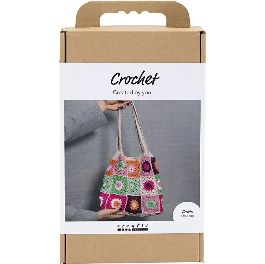 Crochet kit for colorful tote bag.