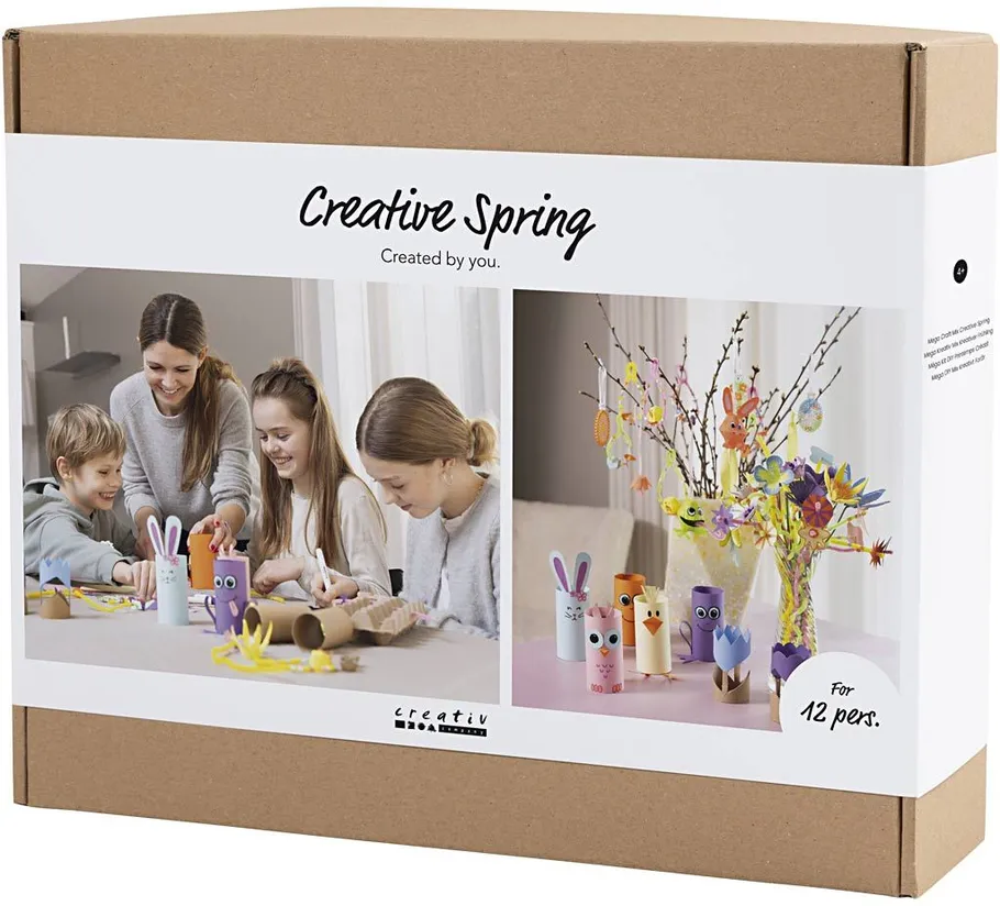 Kinder basteln mit bunten Materialien am Tisch.