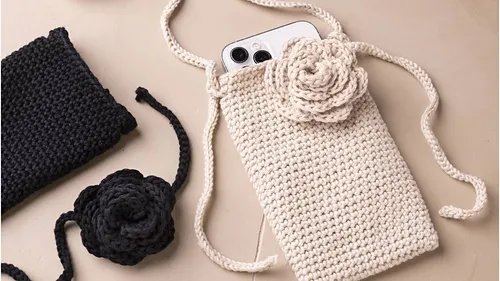 Häkelset Handytasche & Rosen-Accessoires für zuhause