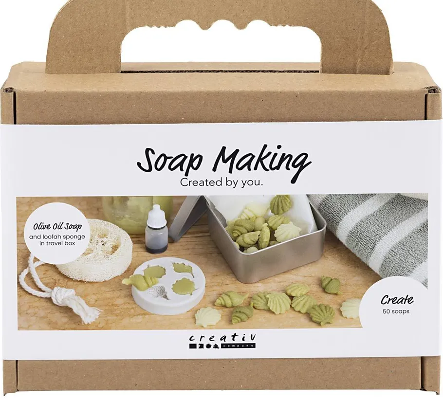 Soap making kit box with contents displayed.