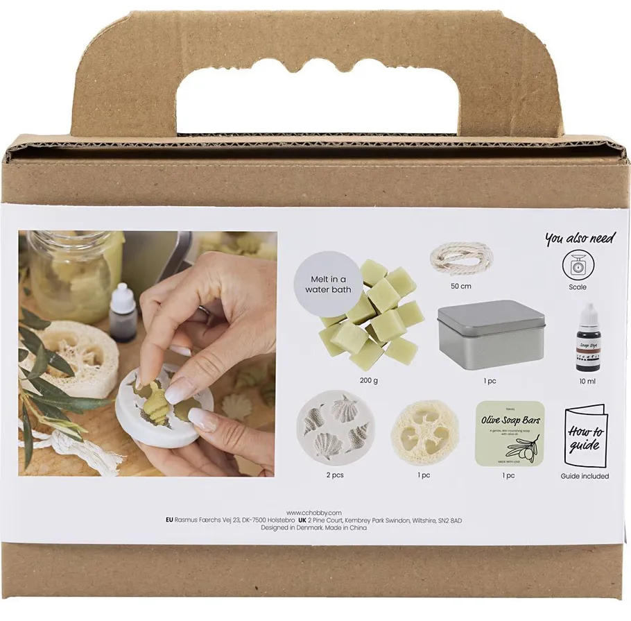 Soap making kit with components and instructions.
