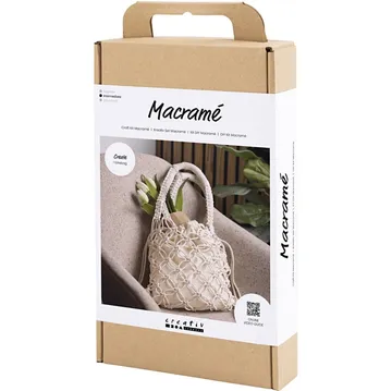 Makramee-Kit-Box mit Bild einer Tragetasche.