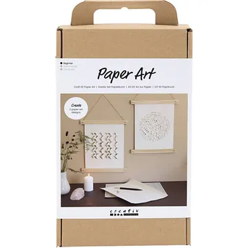 Paper art kit with two framed designs.