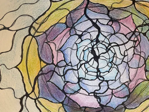 Abstrakte Kunst mit bunten, wirbelnden Mustern.