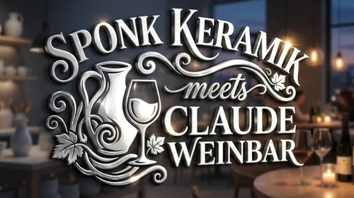 Keramik und Wein Grafik in gemütlicher Bar.