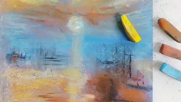 Farbiges Pastellgemälde mit Kreiden auf Papier.
