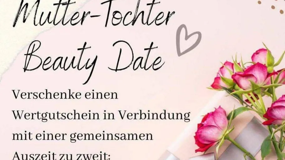Gutscheinangebot mit Rosen auf Pastellhintergrund.