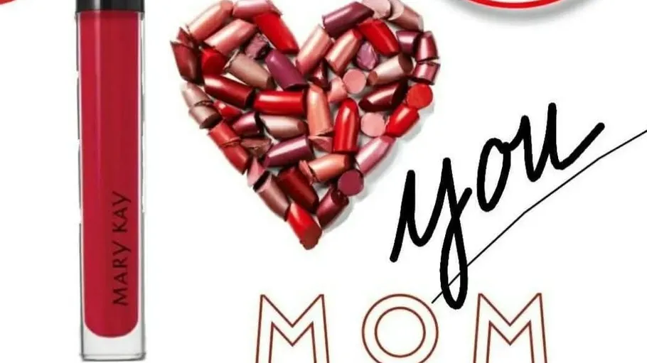 Lipstick, heart shape, Mother's Day message.