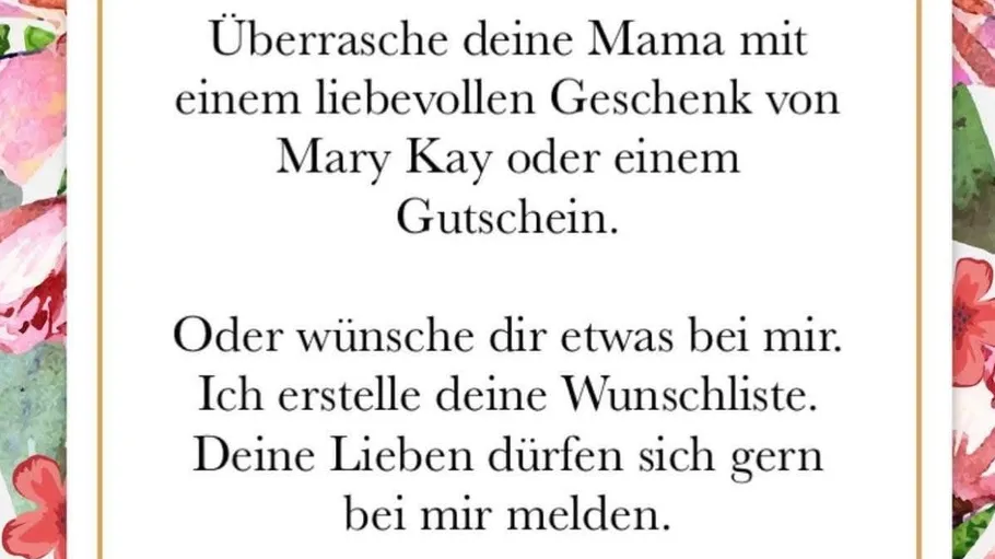 Text on floral background, promoting gifts for mom.