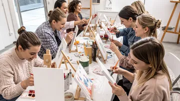 Gruppe von Frauen malt im Kunststudio.