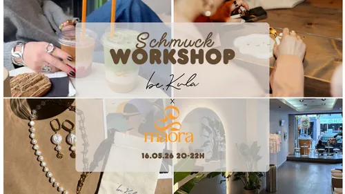 Schmuck-Workshop-Anzeige mit verschiedenen Bildern.