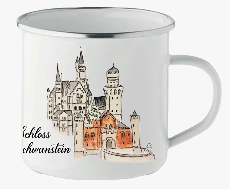 Becher mit Schloss Neuschwanstein Illustration.