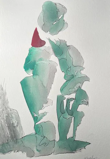 Abstrakte Aquarellkunst mit grünen Formen.